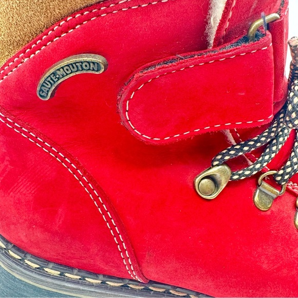SAUTE MOUTON VINTAGE RED WINTER LEATHER BOOTS - HIKING BOOTS - MADE IN CANADA - Picture 8 of 15